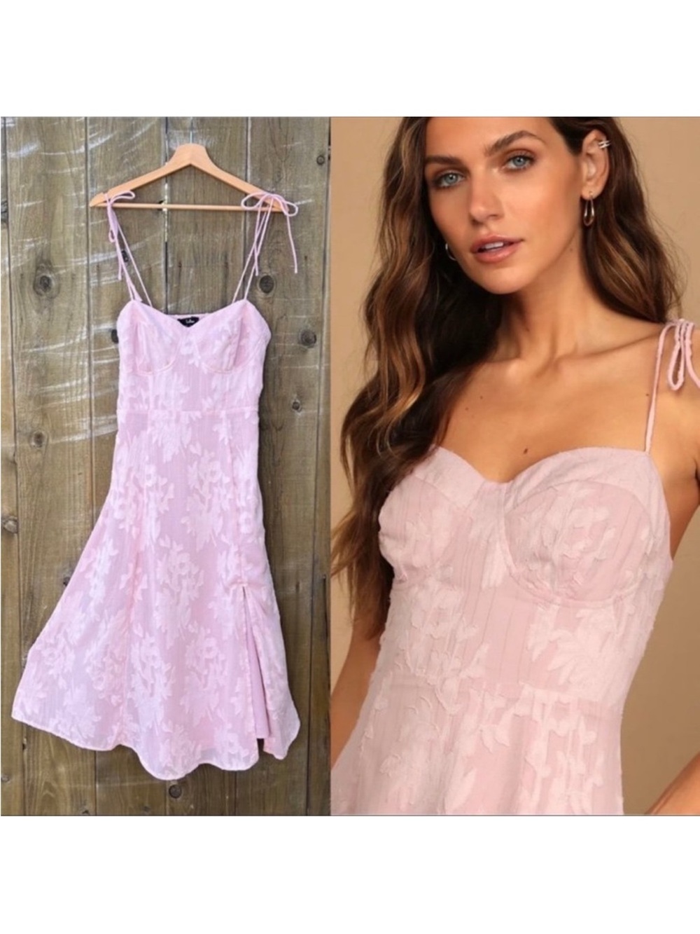 Blush Pink Floral Jacquard Bustier Tie-Strap Midi Dress 🌿🪷